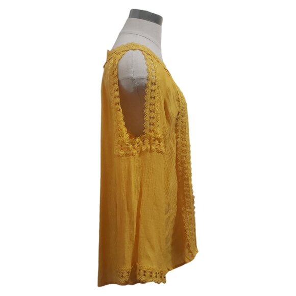 CT1812 Yellow Open Shoulder Lace Long Sleeve Blouse M - Picture 2 of 5